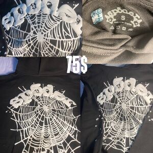Black V-Neck Sweater with Spider Web Design